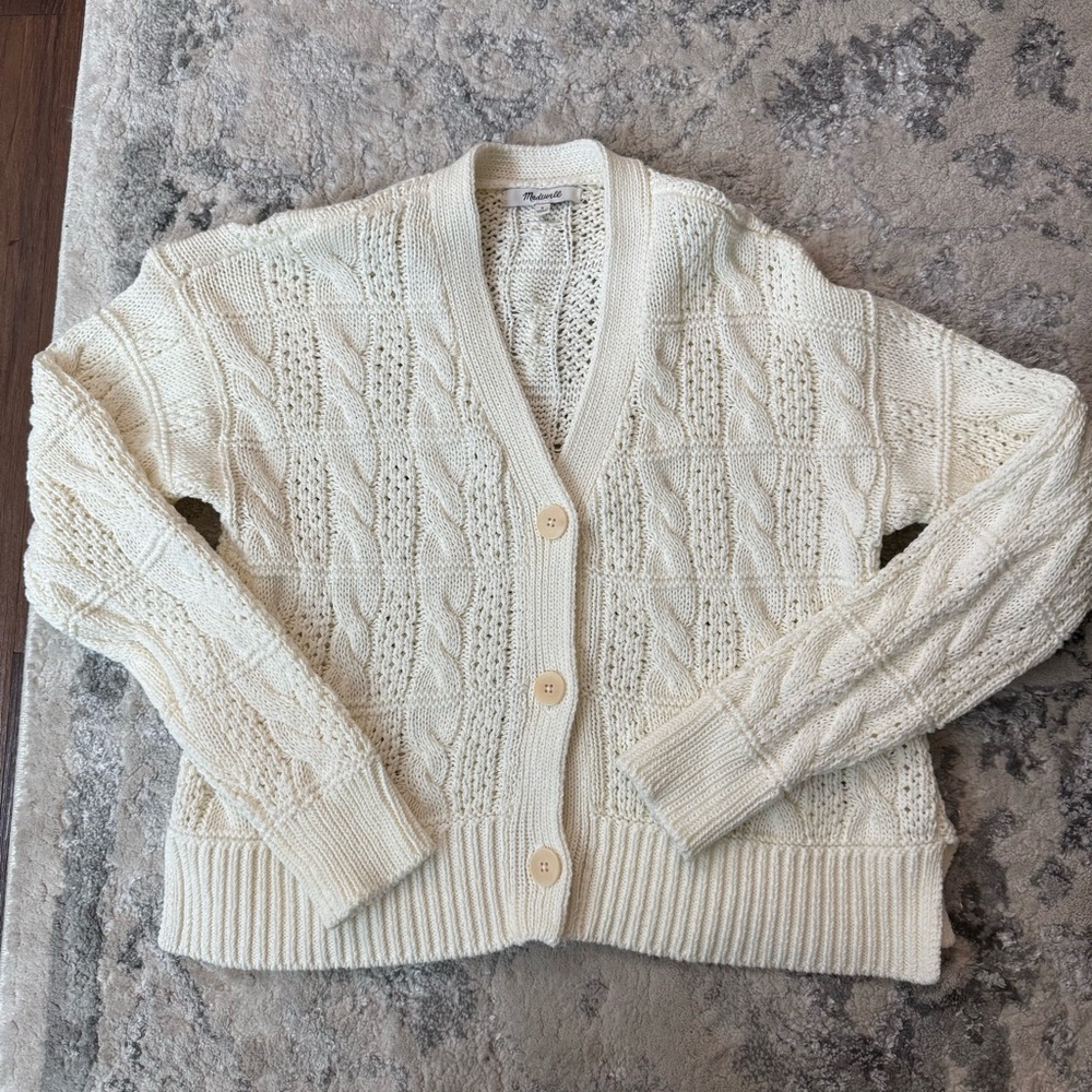 Madewell Cream Cable Knit Cardigan Sweater